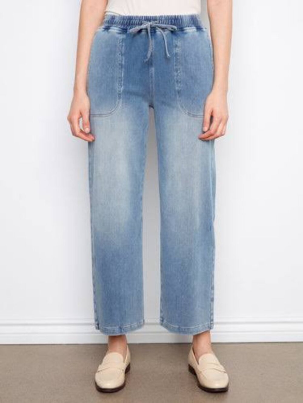 Charlie B Knit Wide-Leg Denim Drawstring Stretch Jogger - Size M - Picture 4 of 9